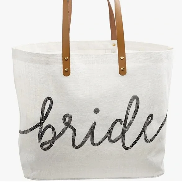 Mud Pie | Silver Sequin Bride Tote Bag - Picture 1 of 11